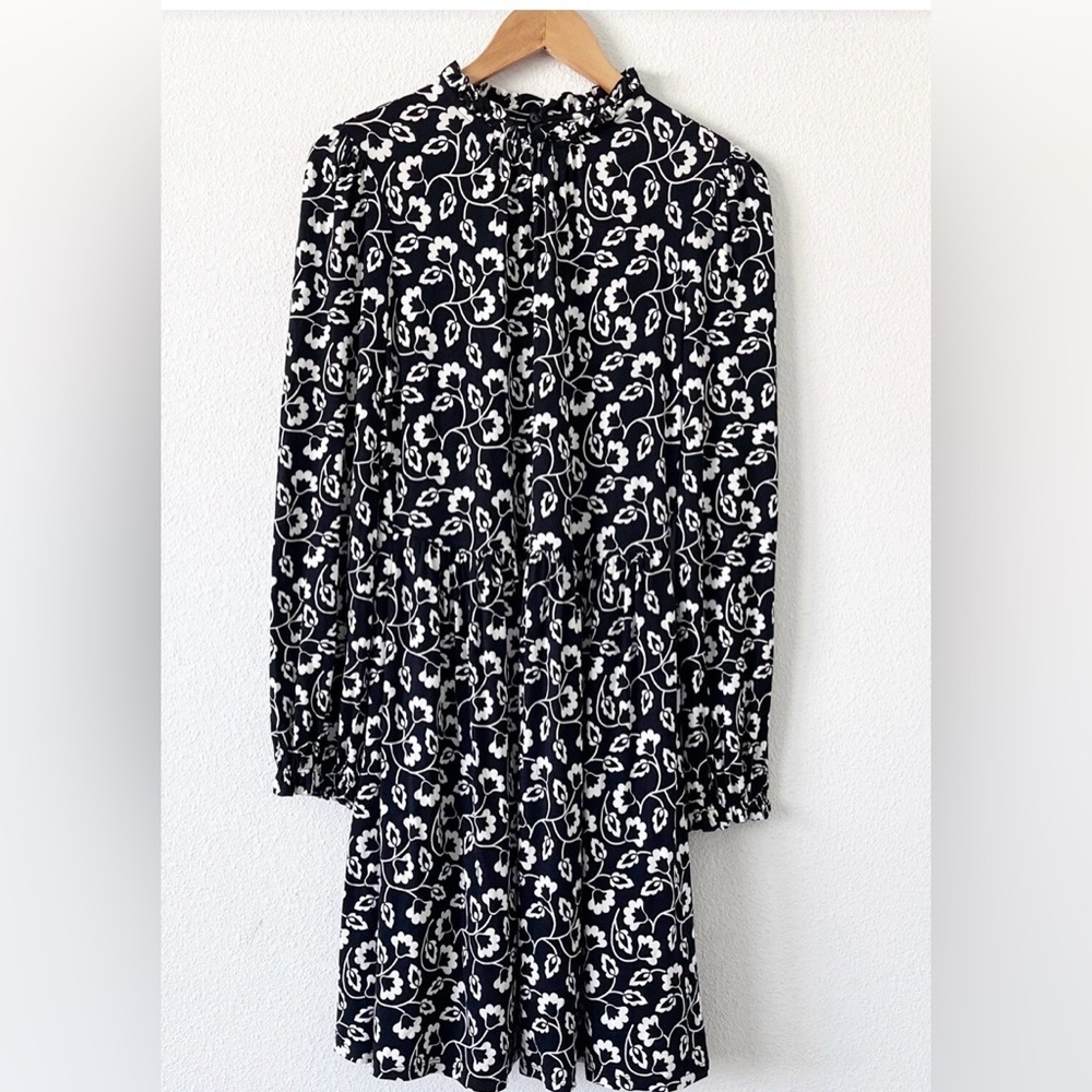 NWT Boden Clara Dress black & white floral Soft Viscose blend long sleeve  6R